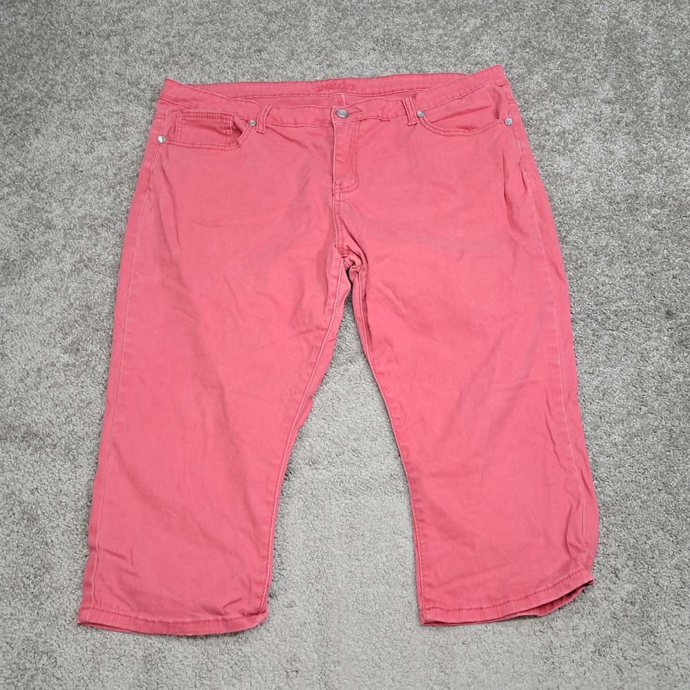 Reign Women Coral Pink Capri Pants Rhinestone Embellished Size 22 Stretch Crop